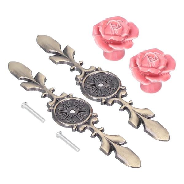 2Set Schrankknöpfe Rose Flower Ceramic Pull Handle Closet KLB