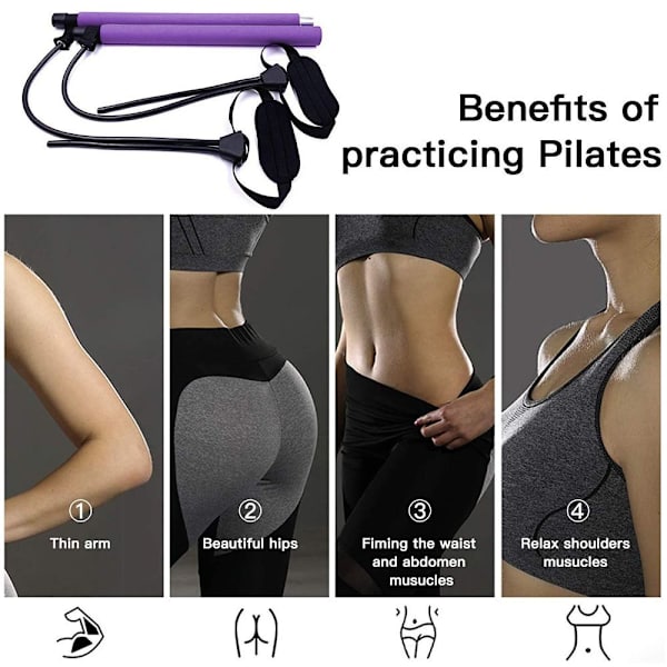 Pilates Bar-sett med motstandsband, multifunksjonell bærbar hjemmetrening Lilla
