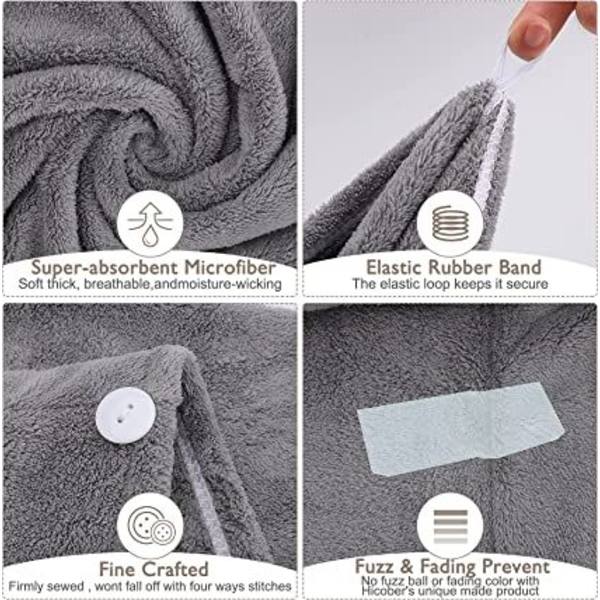 3-pack (grå, rosa, blå) mikrofiberhårhandduk, superabsorberande, snabbtorkande, twistturban med knappar, badögla, fäst hatt för salongstorkning av hår