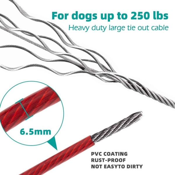 Dog Tie Cable 50 Feet - Hundebånd for utendørs campingplass KLB