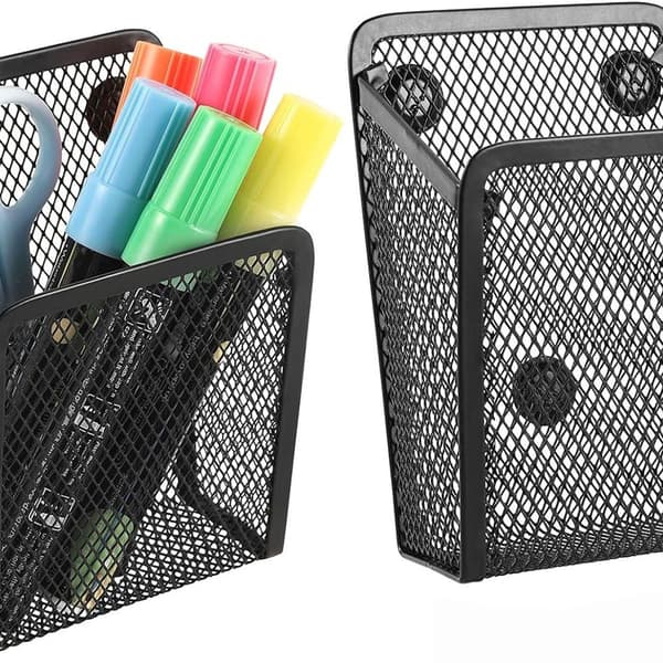 Magnetisk pennholder 2 rom Mesh Rustfritt stål Rektangulær pennholder 2-pakning KLB