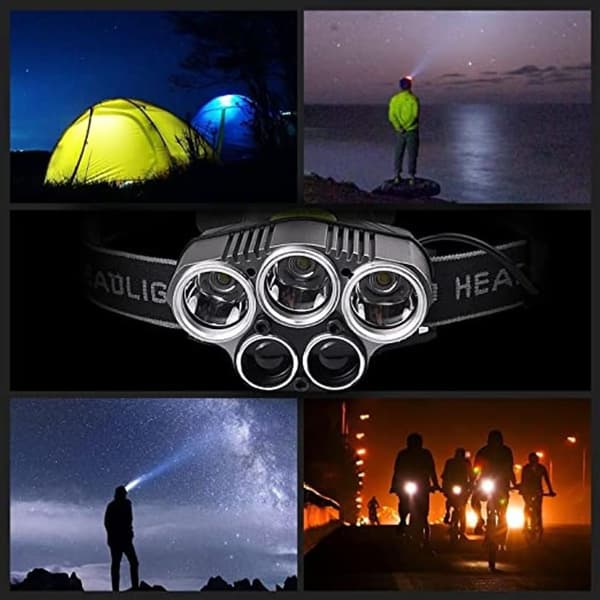 5 LED-frontlykter med seks moduser, USB-oppladbare vanntette frontlykter KLB