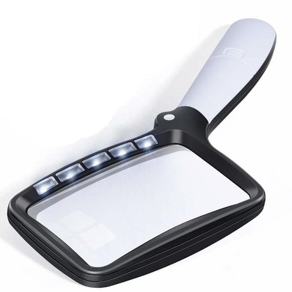 Fällbar läsglas Stor 5 LED-lupp med ljus 2x Handlupplägen Dimbar KLB