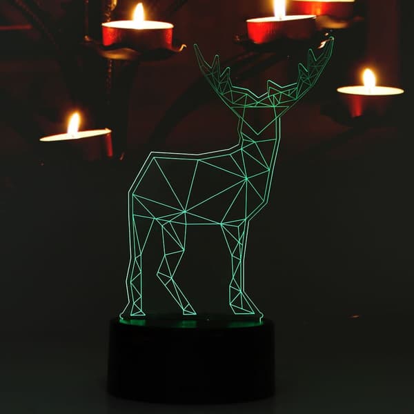 3D Elg Mønster Nattlys Akryl Panel Lampe Base + USB KLB