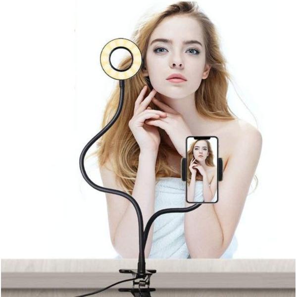 Concept 2 i 1 LED Selfie Ringlys Bordlampe iPhone Holder med