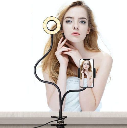 Concept 2-i-1 LED Selfie-ringlys med bordfeste og iPhone-holder