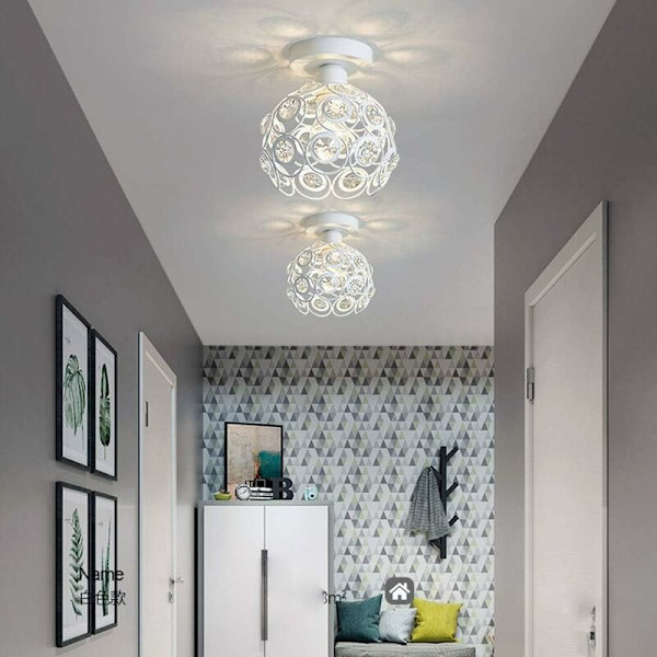 Mini kristallkrona taklampa semi flush mount taklampa modern taklampa armatur för hall kök sovrum trappa, E26, vit KLB
