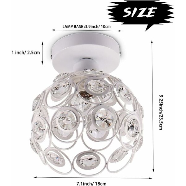 Mini kristallkrona taklampa semi flush mount taklampa modern taklampa armatur för hall kök sovrum trappa, E26, vit KLB