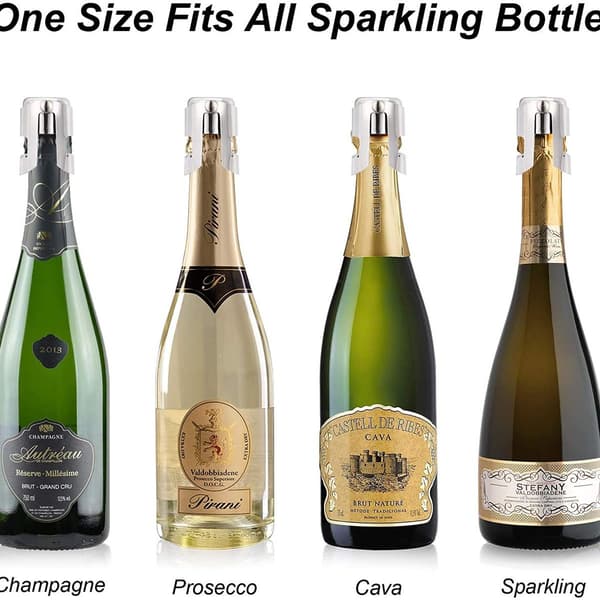 Sæt med 3 champagnepropper i rustfrit stål og silikone, til prosecco og mousserende vin