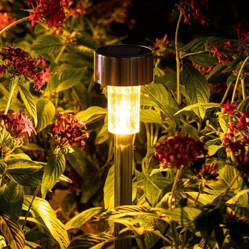 Sett med 12 LED-sollamper i rustfritt stål