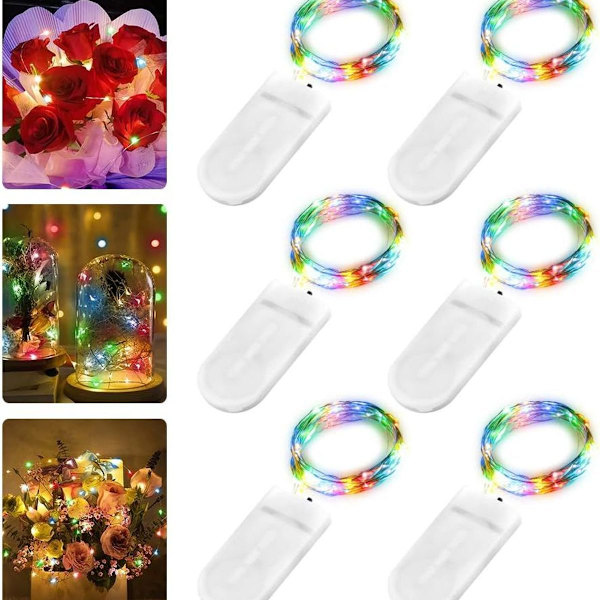 Förpackning med 6 LED-ljusslingor batteri, 2M 20 LED koppartrådsljusslingor KLB