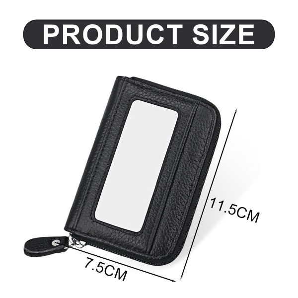 Small leather wallet for women, women's wallet with zipper, RFID black