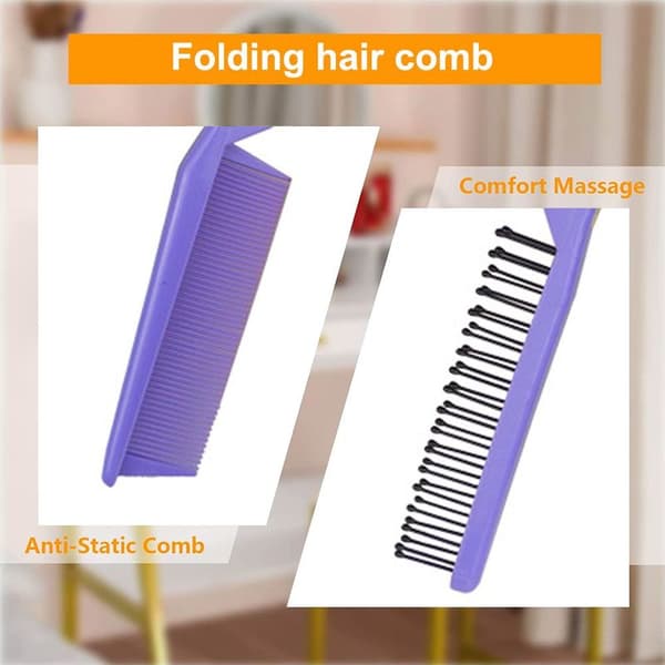 Foldbar Hårkam Bærbar Rejsehårkam Børste Dobbelt Lilla