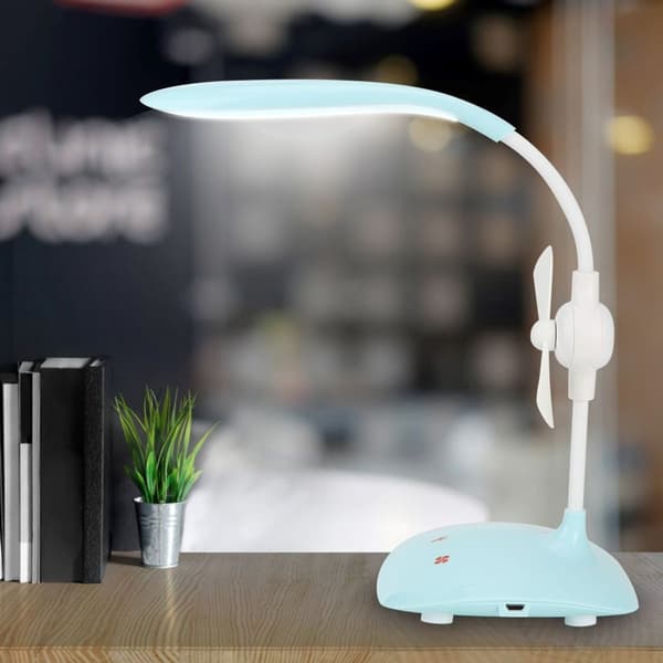 USB genopladelig 5W LED bordlampe med ventilator, 3 hastighedsdæmpning KLB