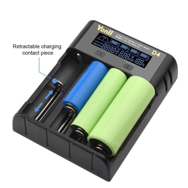 18650 batterilader 4 spor for 18650 21700 26650 Lithium AA AAA