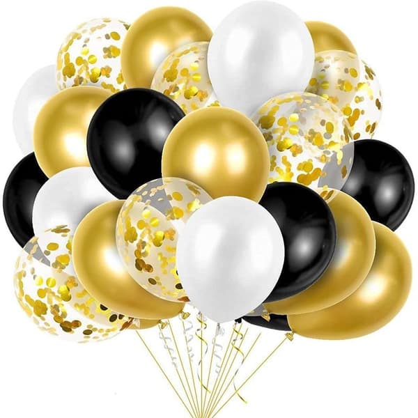 Sorte gullballonger, 60 stk. sort gull hvitt