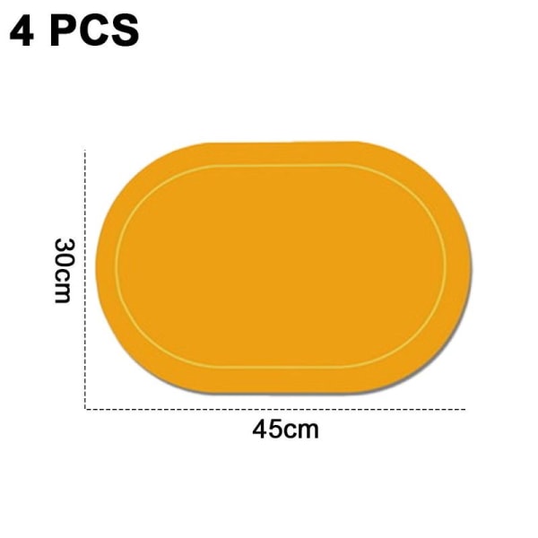 Sett med 4 dekkebrikker laget av kunstskinn, dobbeltsidig, farge oval gul