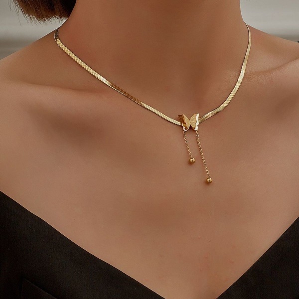 Fashion enkel fjäril guld halsband för kvinnor