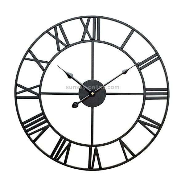 40cm Retro Vardagsrum Smide Rund Romersk Tyst Dekorativ Väggklocka (Svart