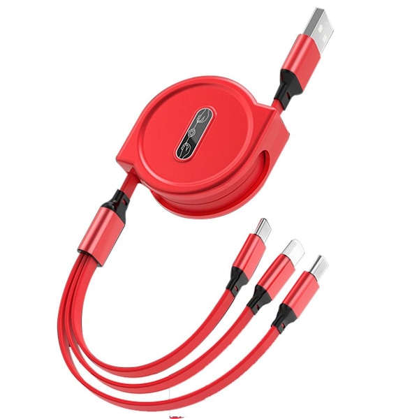 3 i 1 Teleskopisk ladekabel for Apple Android Rød