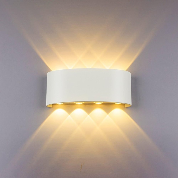 Indendørs væglamper LED lampe 8w vandtæt moderne hvid aluminium væglampe til soveværelse hjem gang stue (varm hvid)