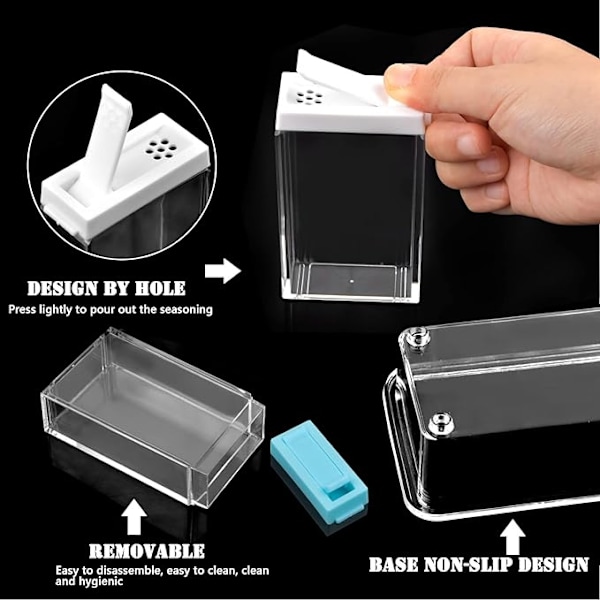 Set med 6 plastkryddburkar, transparent kryddburk med bricka