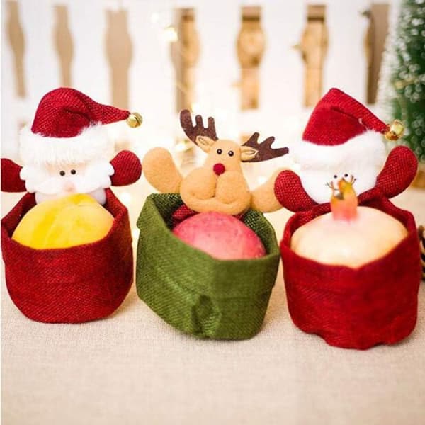 Paket med 3 godispåsar Jultomte Snögubbe Älg Presentpåsar Hemfest KLB