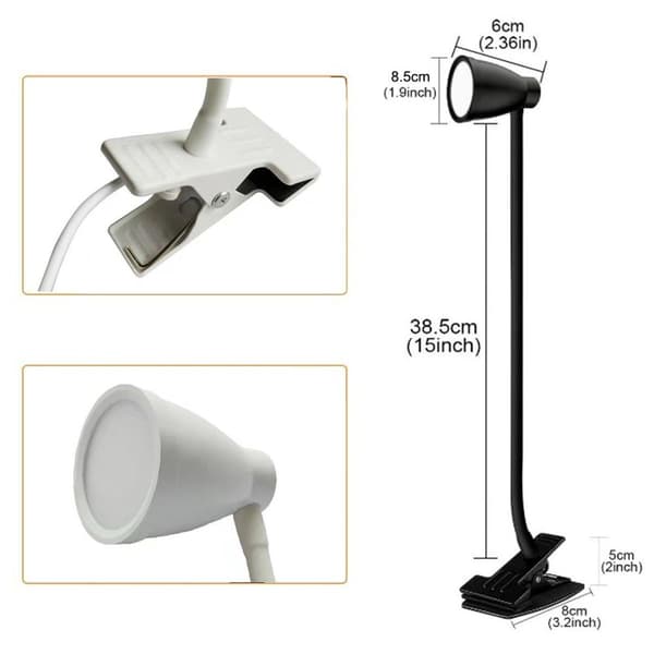 Flexibel svanhalsklämma lampa för sängbordet, vit