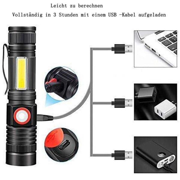 LED lommelykt USB Oppladbar Super Bright Cob Arbeidslys Verkstedlampe KLB