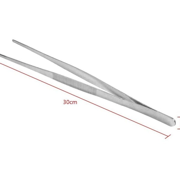 Kjøkkenpinsett, grillpinsett, matpinsett, rett pinsett i rustfritt stål (30 cm) KLB