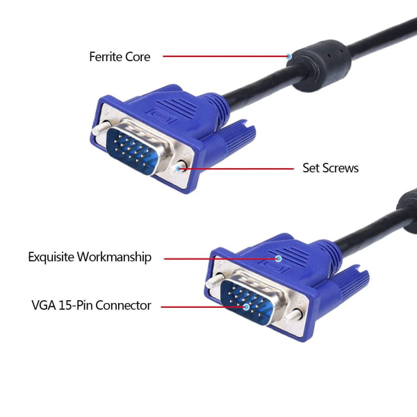 3-pakning HD15 VGA-videokabel for TV-datamaskin 3-pakning 3m hann til hann