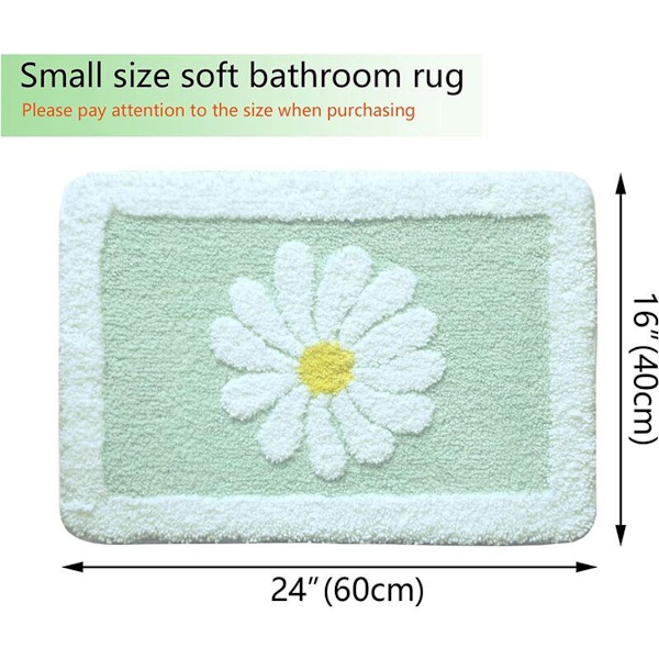 Badematte lyseblå baderomsmatte 40 cm × 60 cm, badematte med hvite blomster, flott