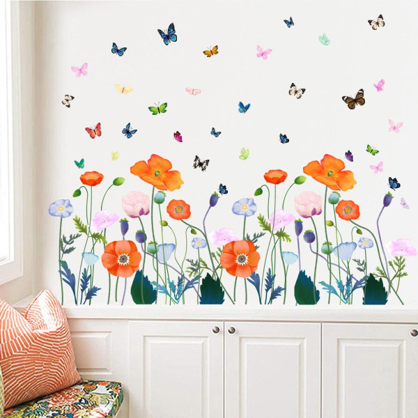 Sommer wallstickers med blomster og gress - hageblomst wallstickers - blomsterdekorasjoner KLB