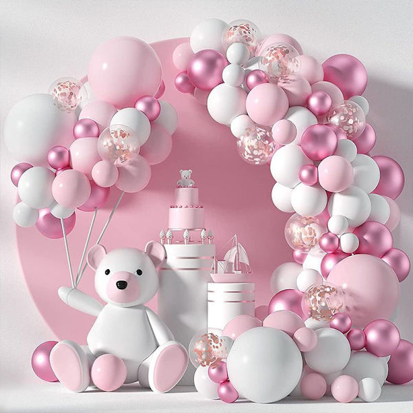 107-delad rosa ballongbåge-set, färgglad konfettiballonggirlang-set, pojkar och flickors födelsedagar, babyshower, fester, bröllopsshower, bröllopsdekorationer
