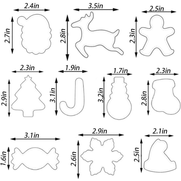 10 kpl jouluaiheisia keksimuotteja, ruostumattomasta teräksestä valmistettuja leivontamuotteja, piparkakkumies, karkki, lumiukko