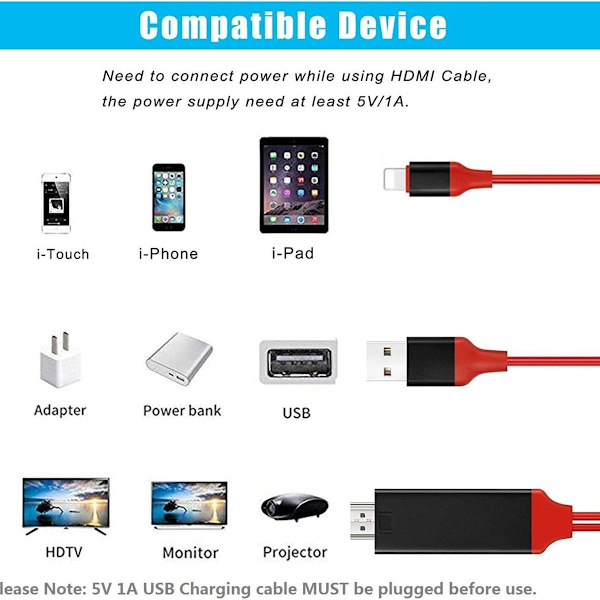 Apple MFi-certificeret] Lightning til HDMI-kabeladapter Rød