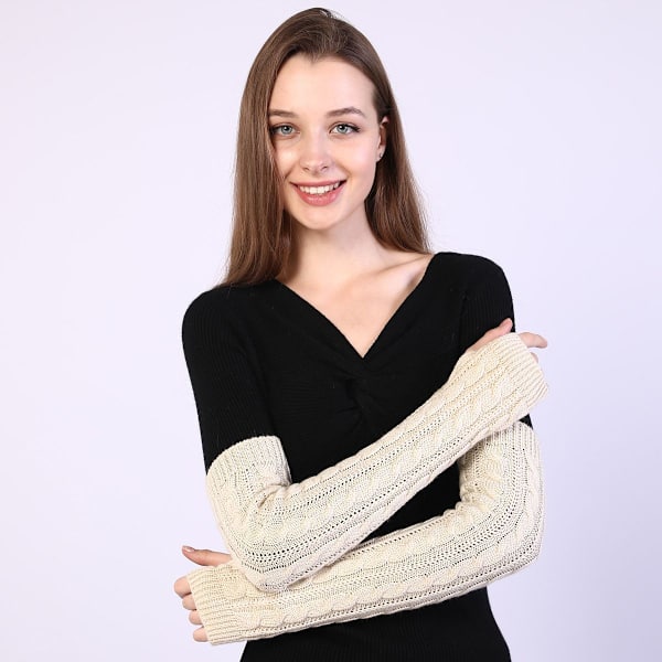 Fingerløse tommelfingerhuller Lange HandskerTwisted Strikvarer Varme Fingre Beige KLB