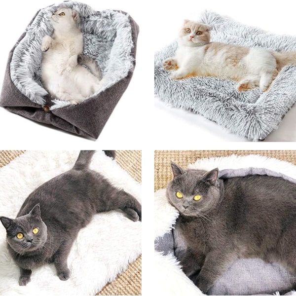 Kattbädd, tvättbar fluffig kattmatta - 2-i-1 mjuk sofffilt