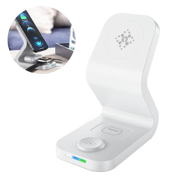 Magnetisk trådløs lader, 3 i 1 15W trådløs lader hvit
