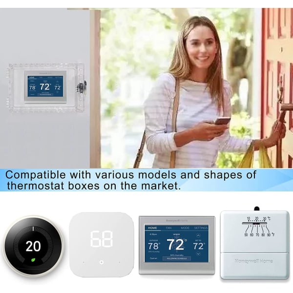 Universal termostatlåsboks med nøkkel, stor gjennomsiktig termostatbeskytter på veggen, termostatbeskyttelse, kompatibel med små termostater