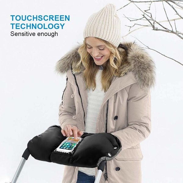 Handvärmare, barnvagnshandskar fleece inuti handmuff med mobilficka, KLB