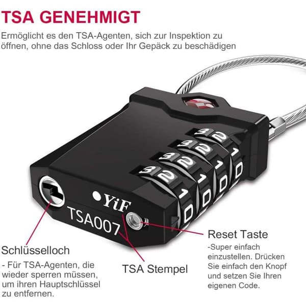 TSA bagagelås, 4-cifret, kuffert kombinationslås, numerisk kode med