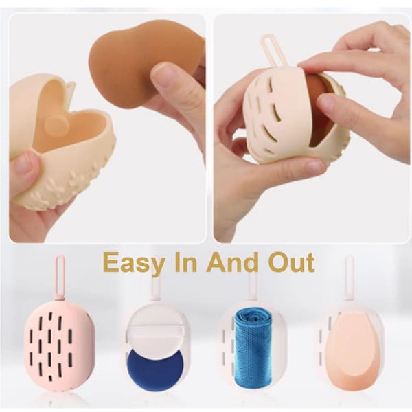 Makeup svampeholder, 5 stk. dobbeltsidet åndbar khaki KLB