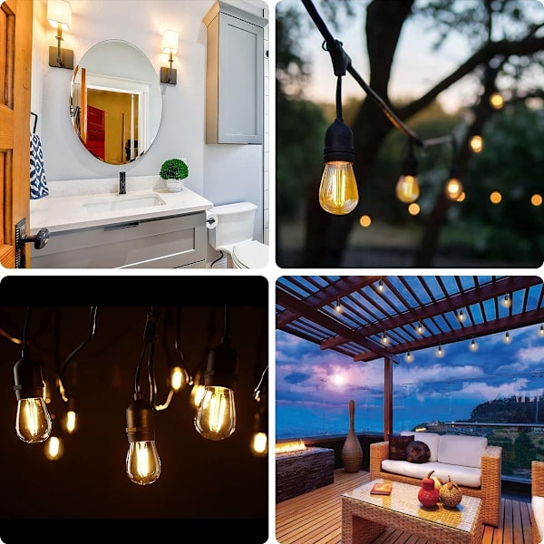 LED E27 S14 2W varmvit 2700K retro glödlampa glas för utomhus ljusslingor ersättning