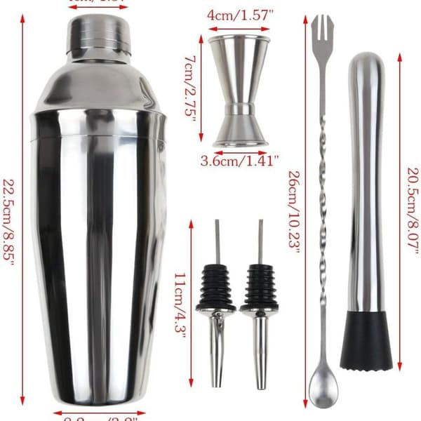 Cocktailshaker-sæt, professionelt 6-delt rustfrit stål cocktail barudstyr KLB