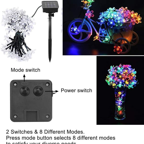 Utomhus solcellslampor, 7 meter, 50 LED, blomma, vattentät solcellslampor KLB