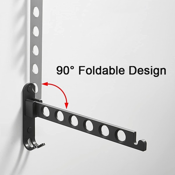 Vægmonteret tørrestativ, væghængt tørrestativ, 90° roterende vægmonteret foldbart tøjstativ, til altan, badeværelse, hotel sort