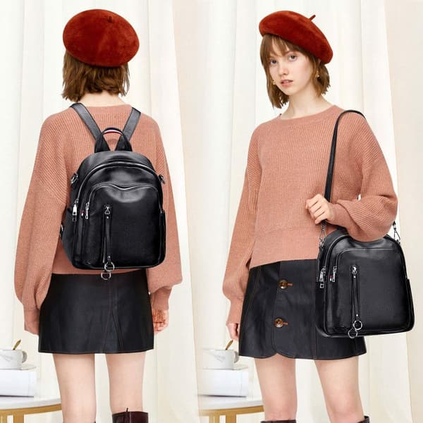 Kvinders lette læderrygsæk skuldertaske mode casual daypack