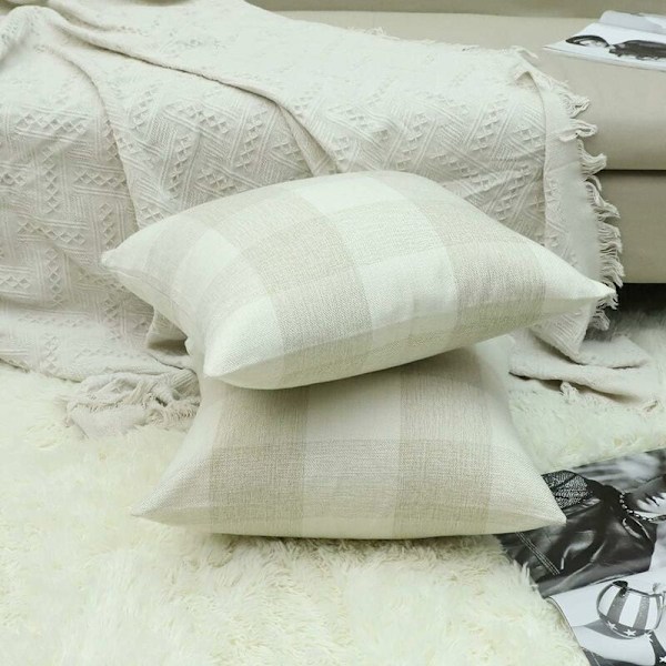 Kuddfodral Geometriskt Gitter Kuddfodral för Soffa Hem Vardagsrum Sovrum Heminredning, 45x45cm, Set om 2 Stycken (Beige Vit｜2 Stycken) KLB