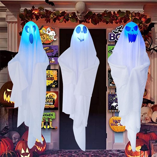 Halloween Ghost LED-hängelampa 3 st kreativa rekvisita Ornamentdekortillbehör för hemmaplan Platslayout rekvisita Halloween-lampor utomhusdekorationer